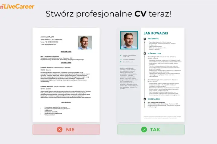 Profesjonalne CV Jana Kowalskiego, z sekcjami Umiejętności, Doświadczenie i Wykształcenie, podkreślające jego doświadczenie w sprzedaży i zarządzaniu.