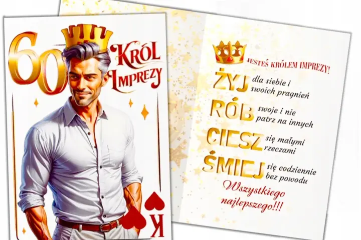 Krótkie życzenia na 60 urodziny dla mężczyzny: "Jesteś królem imprezy! Żyj, rób, ciesz się, śmiej. Wszystkiego najlepszego!