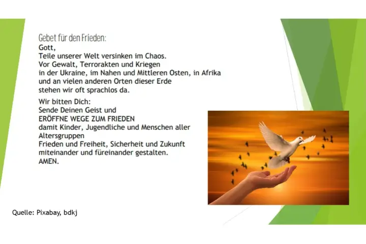 Friedensgebete Vorlagen: Eine Taube fliegt aus einer Hand in den Sonnenuntergang, umgeben von anderen Vögeln. Ein Gebet für Frieden und Freiheit.