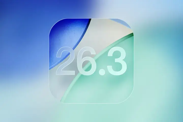 Abstrakcyjny wzór z cyframi 26.3, przypominający ikonę aplikacji na iOS 26.3.