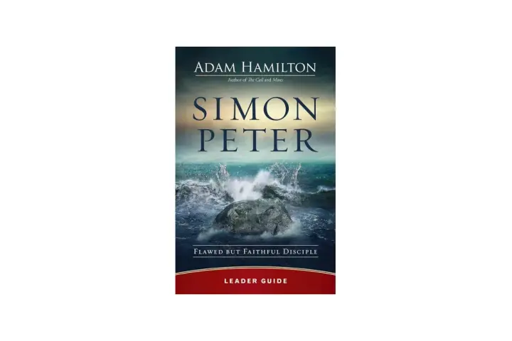 Book cover for "Simon Peter: Flawed But Faithful Disciple" by Adam Hamilton, depicting a stormy sea crashing against a rock.