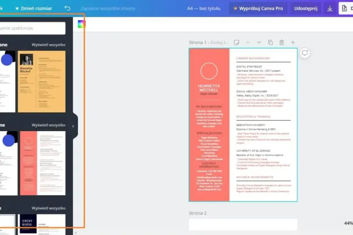 Szablony CV w programie Canva pomogą Ci stworzyć profesjonalny dokument.