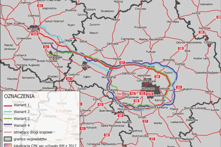 Mapa pokazuje warianty dróg z Warszawy do Szczecina. Odległość z Warszawy do Szczecina to ok. 400 km.