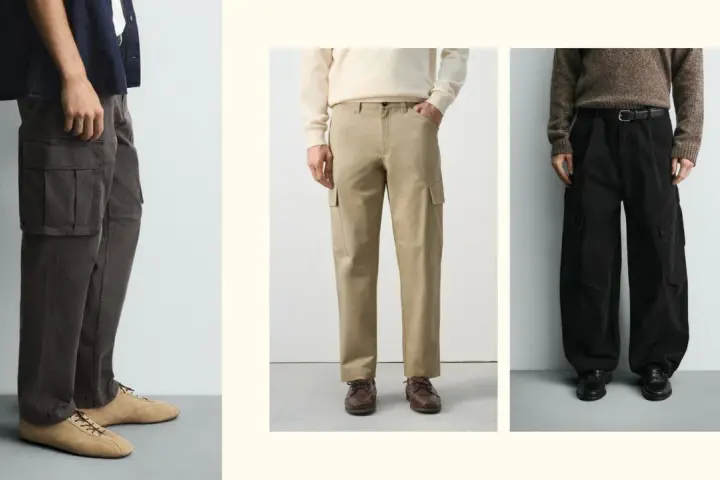 Uomini con pantaloni cargo: praticità e stile. Il loro significato è nella funzionalità, con tasche ampie per ogni esigenza.