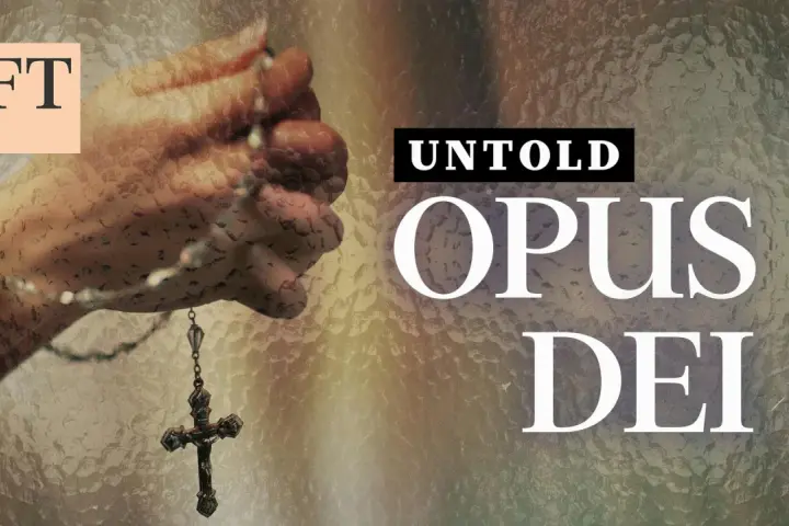 A hand holds a rosary, with the words "UNTOLD OPUS DEI" prominently displayed.