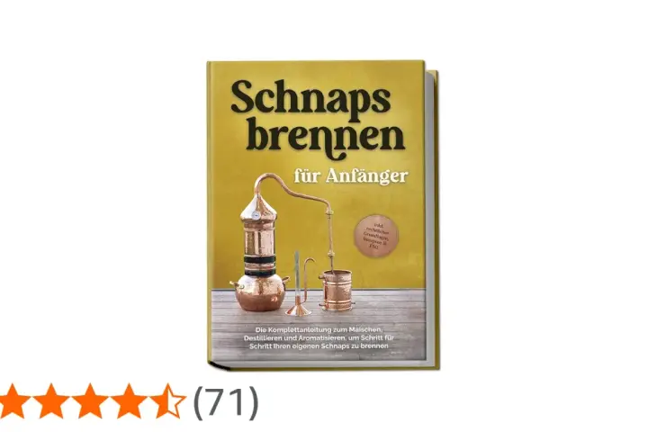 Buchcover "Schnaps brennen für Anfänger" mit Kupfer-Destillierkolben. Enthält Anleitungen und Rezepte zum Schnaps brennen.