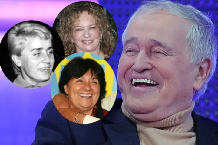 Jan Nowicki z uśmiechem, obok zdjęcia jego żony i innych kobiet z jego życia.