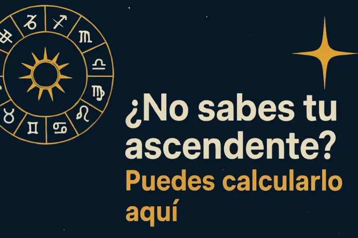Rueda zodiacal con el sol en el centro. Texto: "¿No sabes tu ascendente? Puedes calcularlo aquí".