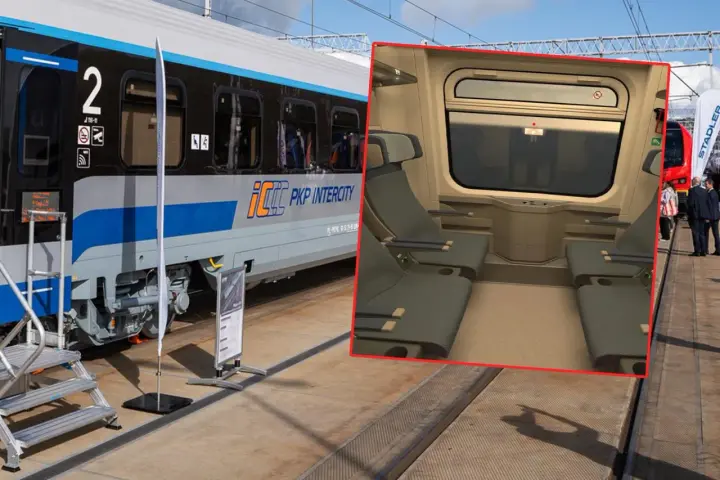 Nowy wagon PKP Intercity z wygodnymi siedzeniami i dużym oknem.
