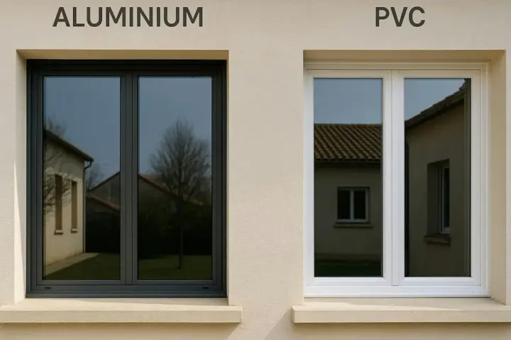 Comparaison de deux fenêtres : une en aluminium gris foncé et une en PVC blanc. Aide à décider quelle fenêtre choisir pour votre maison.