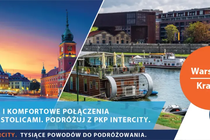 Szybkie połączenie **Warszawa - Kraków** pociągiem PKP Intercity. Podróżuj komfortowo między stolicami.