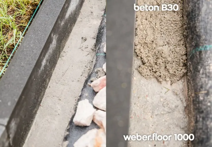 Porównanie: jaki beton pod obrzeża. Z lewej strony beton B30, z prawej weber.floor 1000.