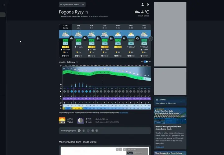 Aplikacja meteoblue pokazuje prognozę pogody dla Tatr, w tym dla Rysów. Idealna do planowania wycieczek i sprawdzania szlaków.