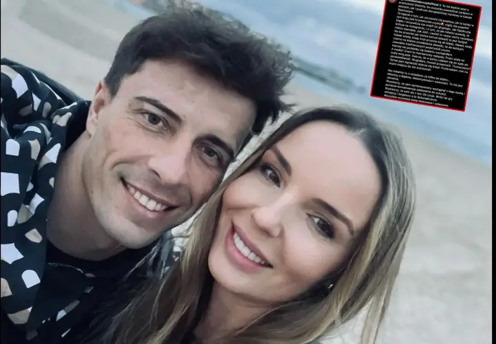 Robert Karaś i jego żona na zdjęciu. Uśmiechnięci, patrzą w obiektyw.