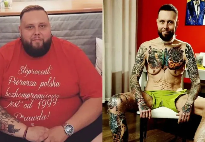 Przed i po: big boy ile schudł. Widoczna ogromna metamorfoza, mężczyzna zrzucił wiele kilogramów, prezentując swoje tatuaże.