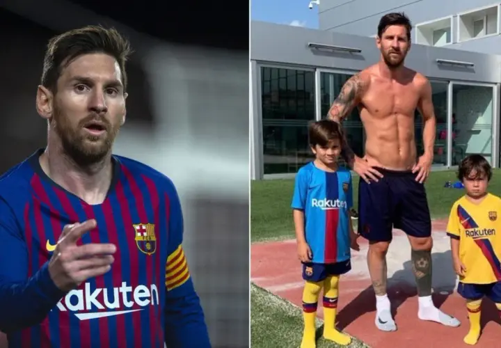 Messi waga: piłkarz w stroju Barcelony i z synami na boisku.