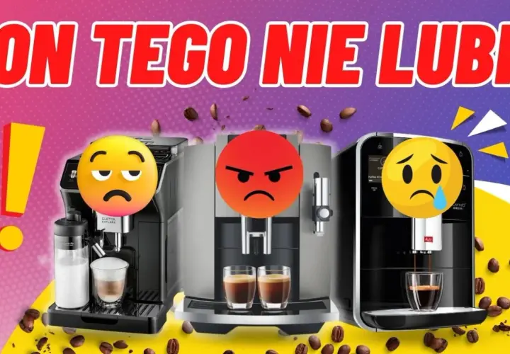 Trzy ekspresy do kawy z emotikonami wyrażającymi niezadowolenie. Dowiedz się, jak czyścić ekspres do kawy, by uniknąć takich min!