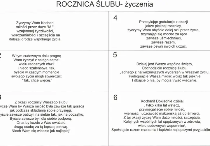 Życzenia na 50 rocznicę ślubu: miłość, szczęście, wzajemność i wspólne marzenia.