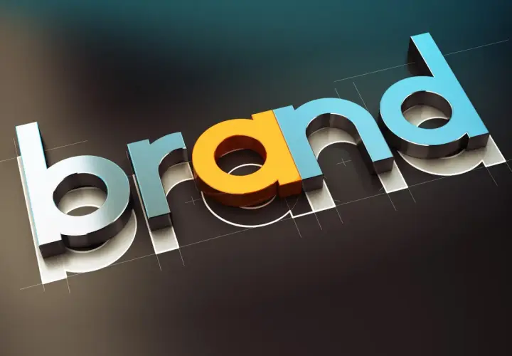 Trójwymiarowe litery "brand" w różnych kolorach, tworzące unikalny styl ubierania się.