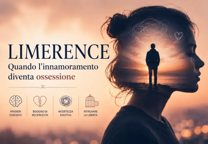 La silhouette di una donna con un uomo solitario al tramonto nella sua mente, simboleggia l'ossessione per una persona che non ti vuole.