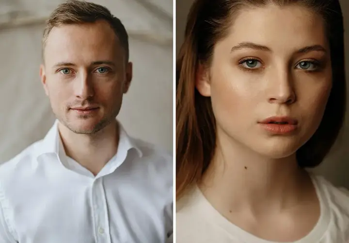 Portrety mężczyzny i kobiety, idealne do nauki na kurs fotografii portretowej.