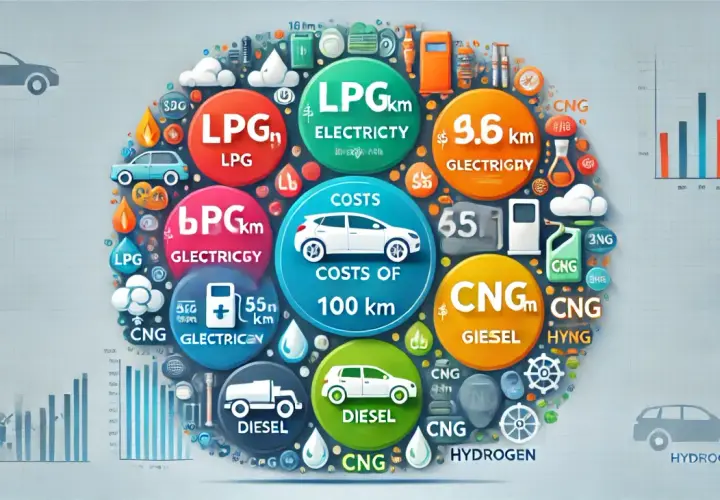 Porównanie kosztów eksploatacji samochodów: diesel, benzyna, LPG, CNG, elektryczne i wodorowe.