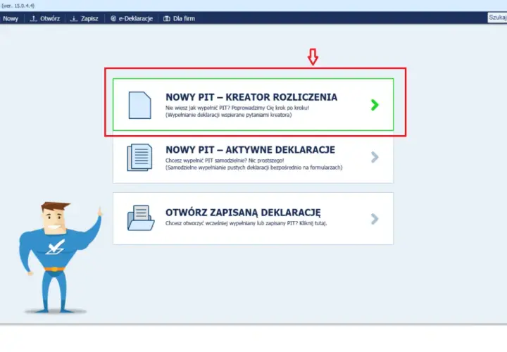 Chcesz wiedzieć, jak obliczyć podatek dochodowy? Wybierz "Nowy PIT - Kreator Rozliczenia" i pozwól programowi poprowadzić Cię krok po kroku.
