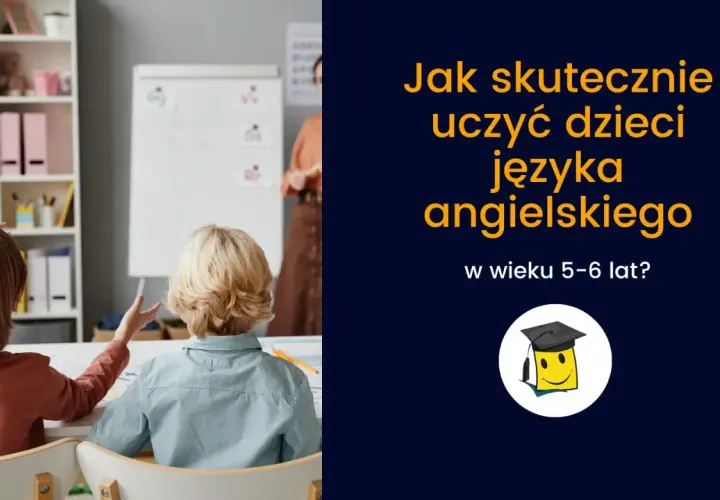 Dzieci na lekcji, jak uczyć dzieci angielskiego w wieku 5-6 lat. Zabawna grafika z biretem.