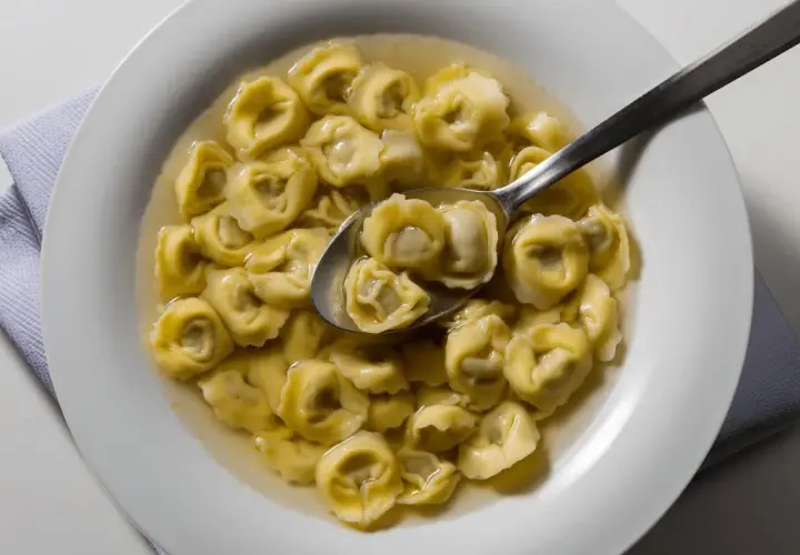 Tortellini in brodo, un classico da provare se ti chiedi cosa mangiare a Ravenna. Un piatto caldo e confortante.