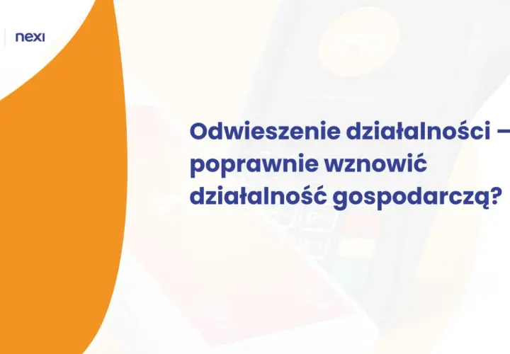 Terminal płatniczy i tekst: "Odwieszenie działalności – jak poprawnie wznowić działalność gospodarczą?".