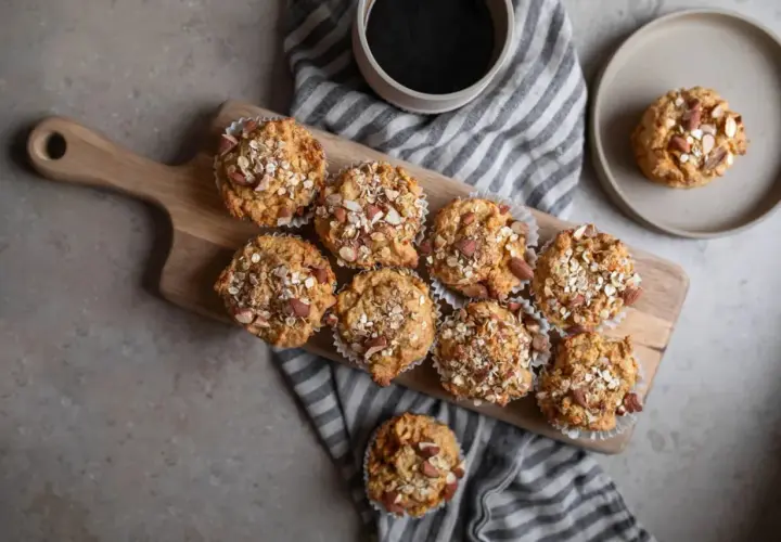 Muffins med havre och mandel, perfekta som frukost eller mellanmål med bra kolhydrater.