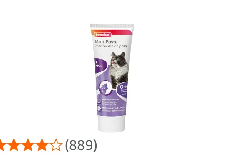 Pasta de malta para gatos Beaphar, ideal para prevenir bolas de pelo. Con imagen de gato y 0% azúcar añadido.