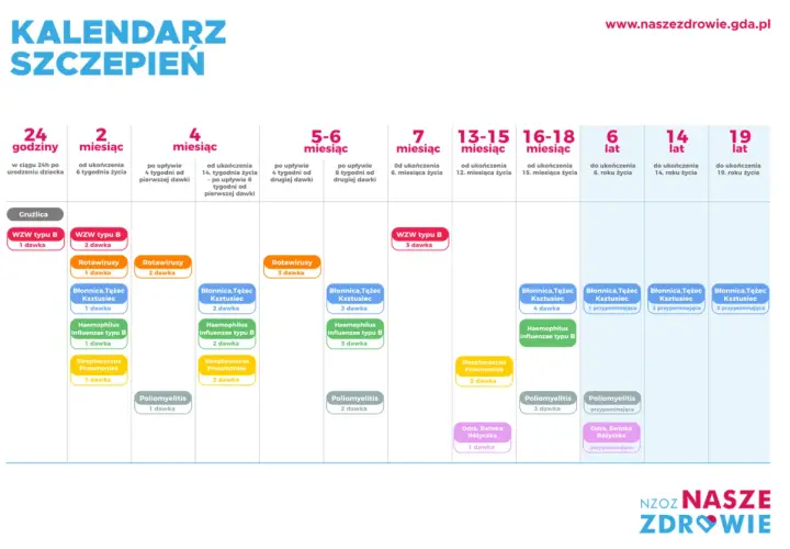 Kalendarz szczepień dzieci: od urodzenia do 19. roku życia. Szczegółowy harmonogram dawek i typów szczepień.
