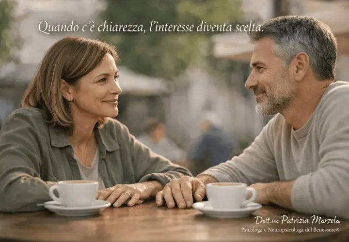 Coppia matura al caffè, mani vicine. Il corteggiamento quando mollare è una scelta chiara, non un dubbio.