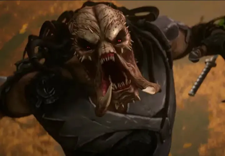 Nowy predator z czerwonymi oczami i ostrymi zębami, gotowy do ataku.