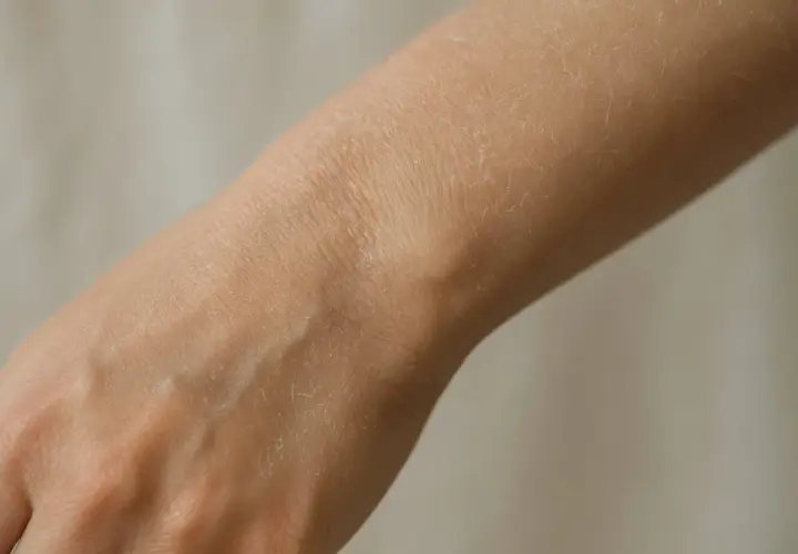 När huden blir torr och fjällande, som på dessa torra armbågar, kan det vara ett tecken på att den behöver extra fukt.