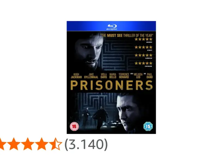 Copertina Blu-ray del film "Prisoners", con recensioni entusiastiche e un voto medio di 4,5 stelle.