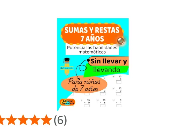 Folleto educativo para niños de 7 años sobre problemas de sumas y restas, con ejercicios "sin llevar y llevando".