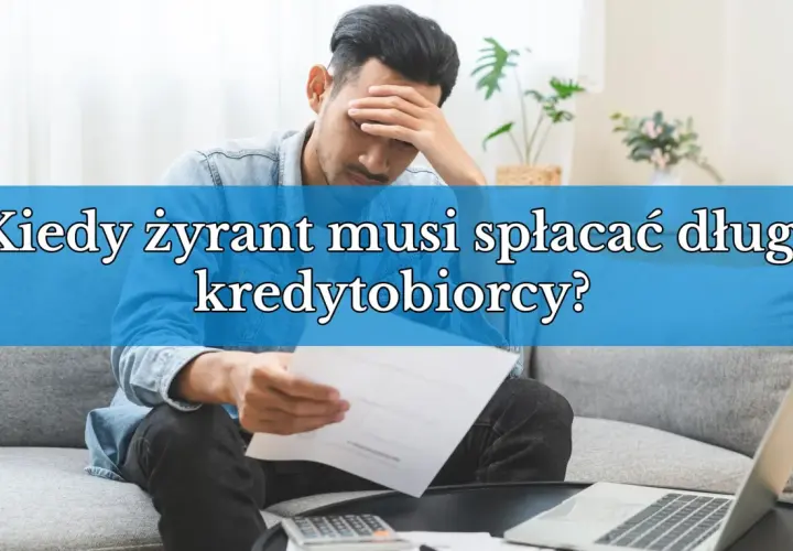 Zmartwiony mężczyzna z dokumentami i kalkulatorem. Kiedy żyrant musi spłacać dług kredytobiorcy?