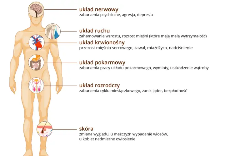 Aktywność fizyczna a zdrowie psychiczne: ilustracja pokazuje wpływ różnych układów ciała na samopoczucie, od nerwowego po skórę.