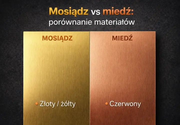 Porównanie mosiądzu (złoty/żółty) i miedzi (czerwony) - jak odróżnić mosiądz od brązu po kolorze.