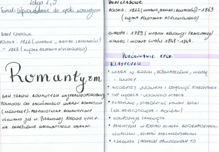 Zapiski o romantyzmie: daty, porównanie epok, wiara w rozum i uczonych.