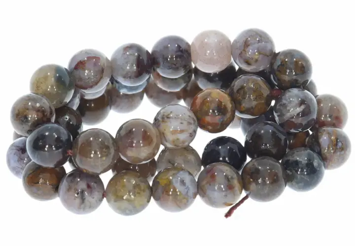 Armband aus Pietersit-Kugeln. Die faszinierende Pietersit Wirkung zeigt sich in den wirbelnden Farben und Mustern dieses Schmuckstücks.