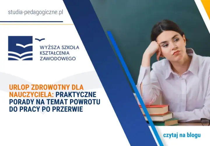 Zmęczona nauczycielka opiera głowę na ręce, siedząc przy biurku z książkami.