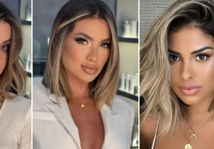 Tres mujeres con mechas woodlights, un estilo de cabello que ilumina el rostro con tonos cálidos y naturales.