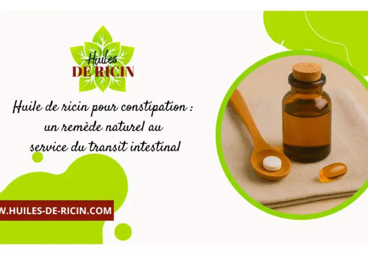Flacone di olio di ricino, pillola e capsula su un cucchiaio. Rimedio naturale per la stitichezza, impacchi con olio di ricino.
