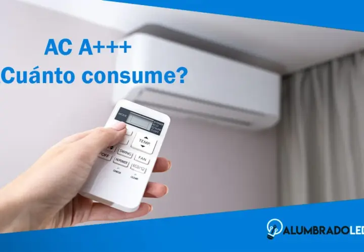 Mano sujetando control remoto de aire acondicionado A+++, preguntando cuánto consume.