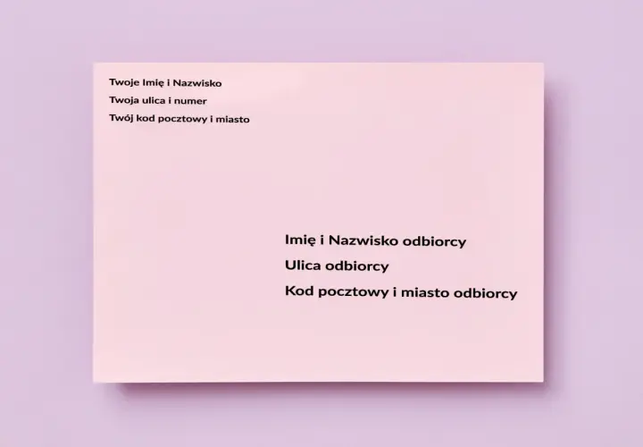 Szablon koperty z polami na dane nadawcy i odbiorcy. Przygotowanie do nadania koperty.