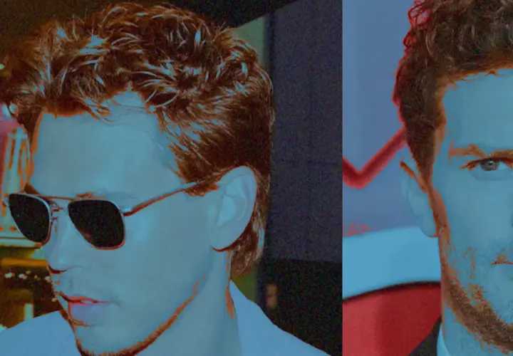 Zwei Männer mit stylischem fasson haarschnitt, einer trägt Sonnenbrille, der andere blickt ernst.