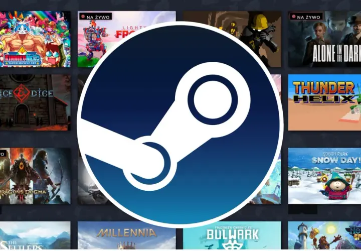 Ikona Steam na tle okładek gier. Zastanawiasz się, dlaczego Steam nie chce się włączyć? Może problem leży w połączeniu lub aktualizacji.
